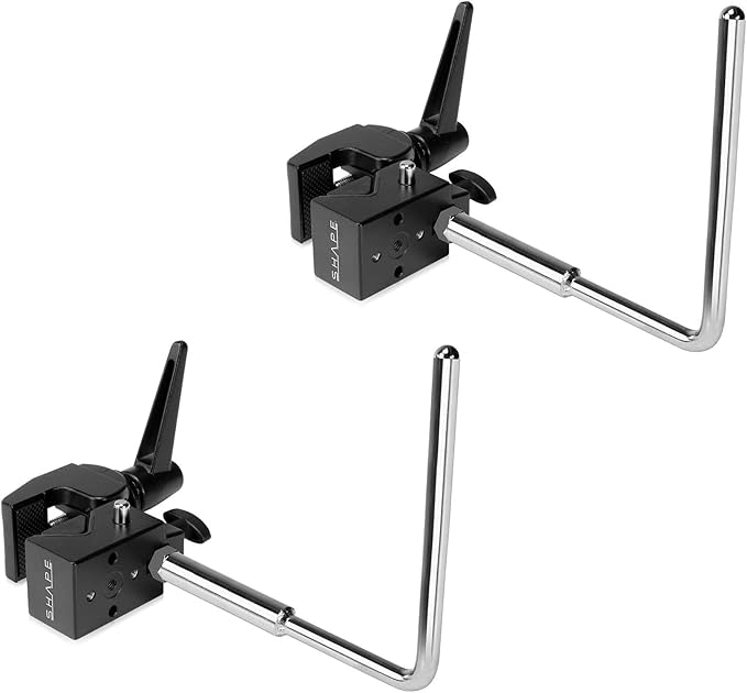 SHAPE Camera Cart C-Stand Hangers Kit of 2 – CNC-Milled Aluminum 90° Hangers with Super Clamps for Rig Cart Poles, Studio Stands & Mobile Filmmaking Gear Storage