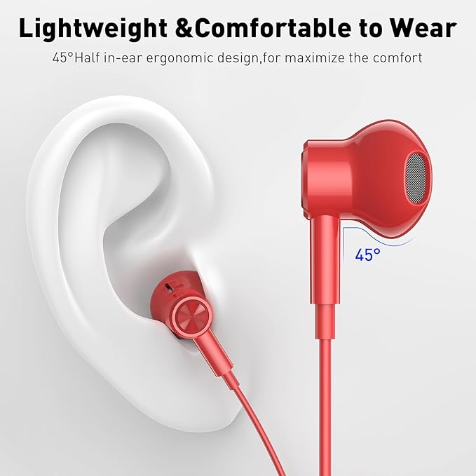 USB C Headphones Wired Type C Earphones for Samsung/Galaxy S26 S25 S24 Plus S23 S22 S21 S20 Note 20 Ultra DAC Magnetic Corded Earbuds for iPhone 15 16 16e 17 Air for Apple/Android Ear Buds Red