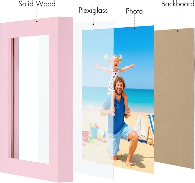 Vittanly 4x6 Picture Frame, Made of Solid Wood and Shatterproof Plexiglass, Wooden Photo Frame for Wall Mounting or Tabletop Display, Picture Frame for Home Decor with Stand, Pink, 1 Pack