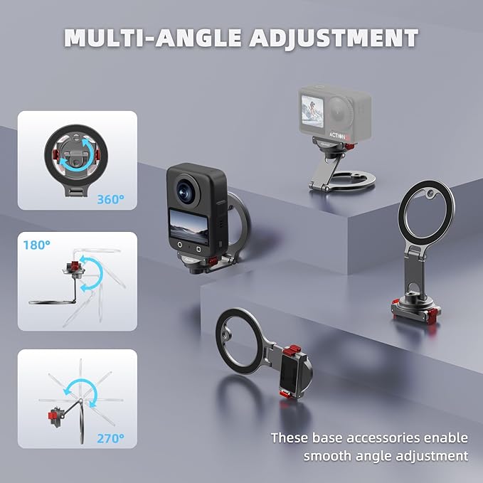 BRDRC Action 5 Pro Magnetic Stand Base, Quick Release Adapter Aluminum Alloy 360° Adjustable Mount for Osmo 360/4/3 Accessories, for MagSafe Phone Stand Desktop Holder with 1/4” Screw Hole