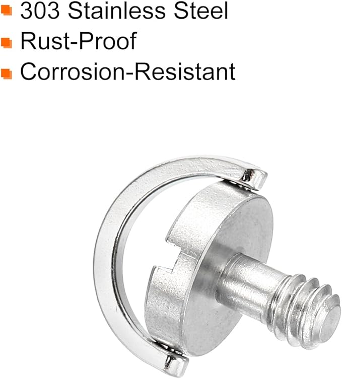 PATIKIL 1/4-20 Thread 14mm Length D-Ring Stainless Steel Camera Fixing Screws, 2 Pack D Shaft Quick Release Plate Screw for Camera Tripod/Monopod, Silver