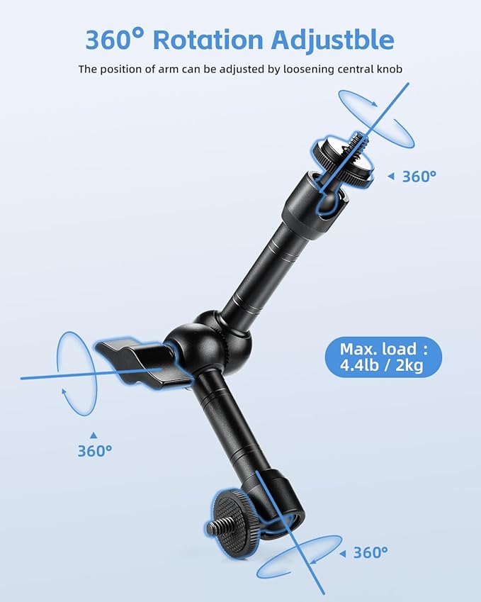 UTEBIT 9" Magic Arm Clamp Mount Kit, 360° Ball Heads with ARRI 1/4" & 3/8" Thread Screw, Camera Mount Adjustable Friction Arm w Super Clamp for DSLRs, Camera Cage, Monitor, LED Light, Action Camera