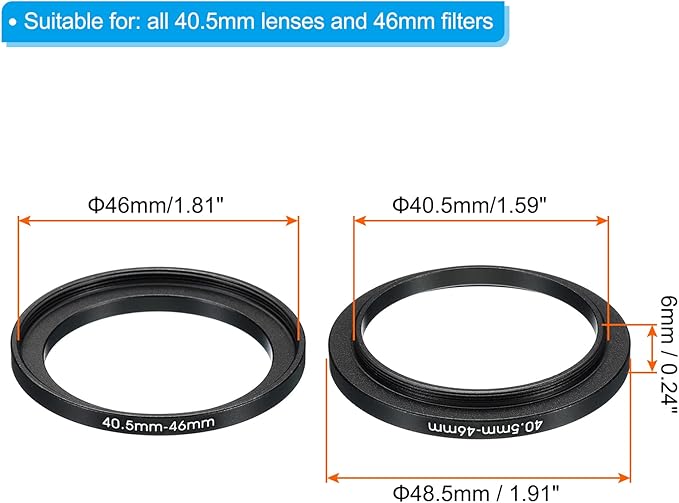 PATIKIL 40.5mm-46mm Metal Step Up Ring, 2 Pack Camera Lens Filter Adapter Ring Aluminum Filter Adapter Ring for Camera Lenses Hood, Black