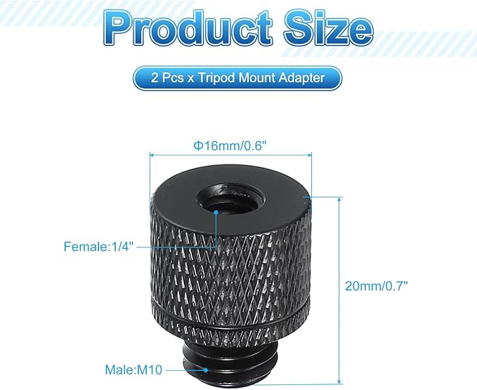 PATIKIL Tripod Screw Adapter 1/4" Female to M10 Male, 2 Pcs Tripod Nut Connectors Camera Mount Screw Camera Double Head Converter for Microphone Holder Magic Arms Accessories, 20 mm