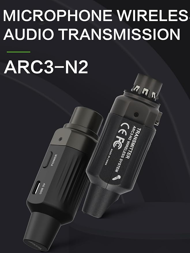 Aroma 2.4GHz Wireless XLR Transmitter and Receiver, 130ft Range, 7-Channel, 10H Battery, Plug & Play, Wireless Microphone Adapter for Dynamic Mics/PA System/Live Sound/Mixer/Church (ARC3-N2)