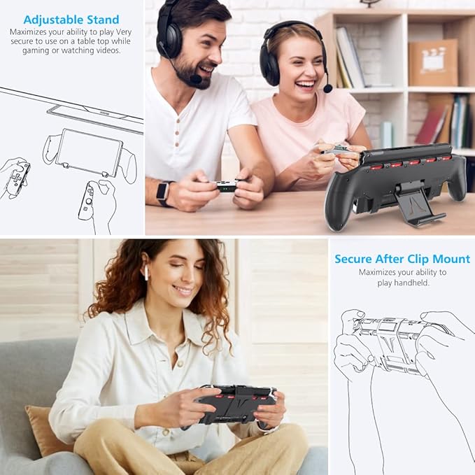 OIVO Switch Grip with Upgraded Adjustable Stand, Asymmetrical Grip with Adjustable Stand and 5 Game Slots-4 Thumb Caps Included