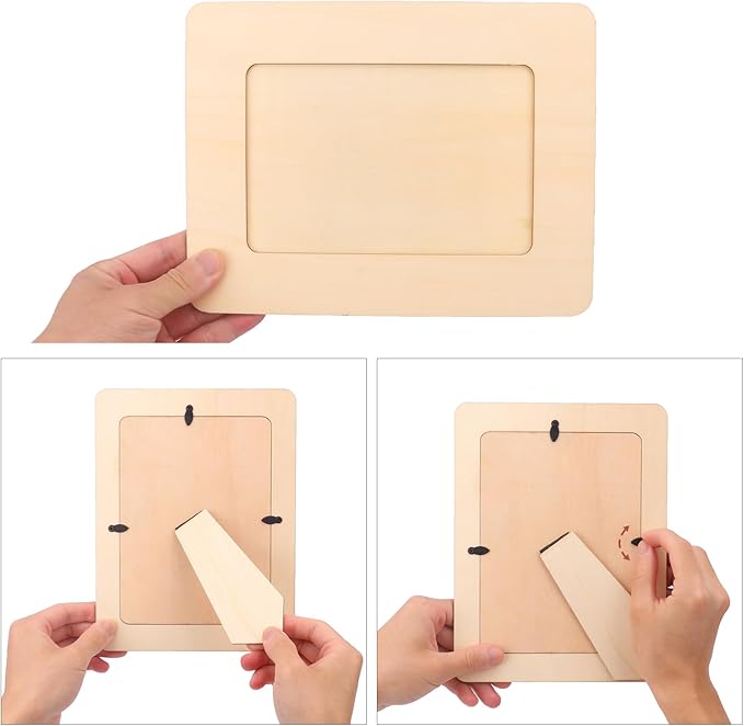 kukmakri 30 PCS Unfinished Wooden Picture Frames Set with 4.72 x 6.81 inch Photos, Wooden Frames for Crafts, Standing Postcard & Photos Picture Frame Set –Suitable for Crafts DIY, Souvenir Decoration