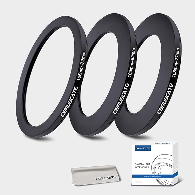 3Pcs 105-82mm/105-77mm/105-72mm Filter Ring Adapter,Metal Step Down Ring for All Brands Camera Accessory(for UV,CPL,ND,Threaded Lens Hood)