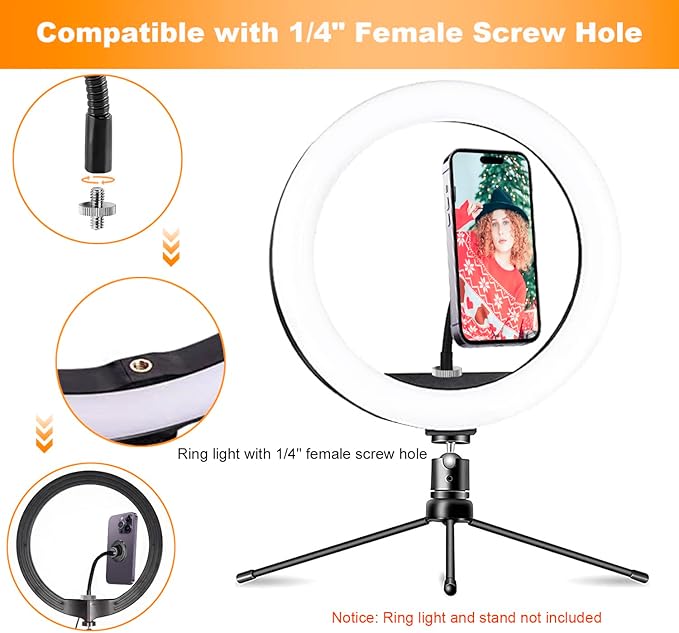 Ring Light Phone Holder Attachment, Strong Magnetic Phone Holder for Ring Light and Tripod Stand, Flexible Cell Phones Tripod Mount Adapter for MagSafe iPhone 16 15 14 13 12 Series and Android Phones