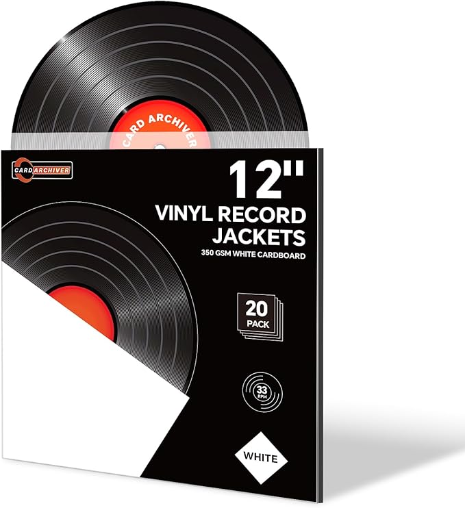 20PCS White 12-Inch LP Vinyl Record Jackets, 350gsm Cardboard Sleeves with No Center Hole, Blank Album Covers for 33 RPM Storage & Protection, Thick LP Jackets for Record Storage