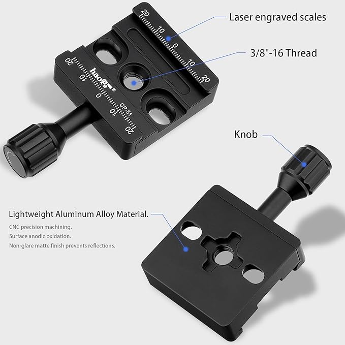 Haoge CP-51L 50mm Screw Knob Clamp Adapter Mount with Long Arm for Quick Release QR Plate Camera Tripod Ballhead Monopod Ball Head Fit Arca Swiss