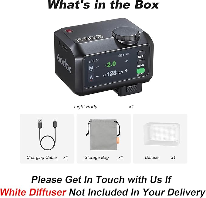 GODOX IT30Pro S GN15 IT30 Pro S IT30ProS IT30Pro-S TTL Mini Flash Kit for Sony with White Diffuser HSS 1/8000s 2.8" Full-Color Touchscreen(Black)——Godox Authorized Distributor