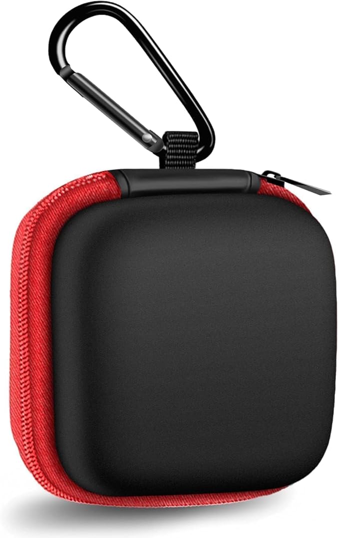 MOLOVA Square Earbud Case Portable EVA Carrying Case Storage Bag Tech Pouch Cell Phone Accessories Organizer with Carabiner for Earphone, Earbud, Earpieces, SD Memory Card, Camera Chips, Red
