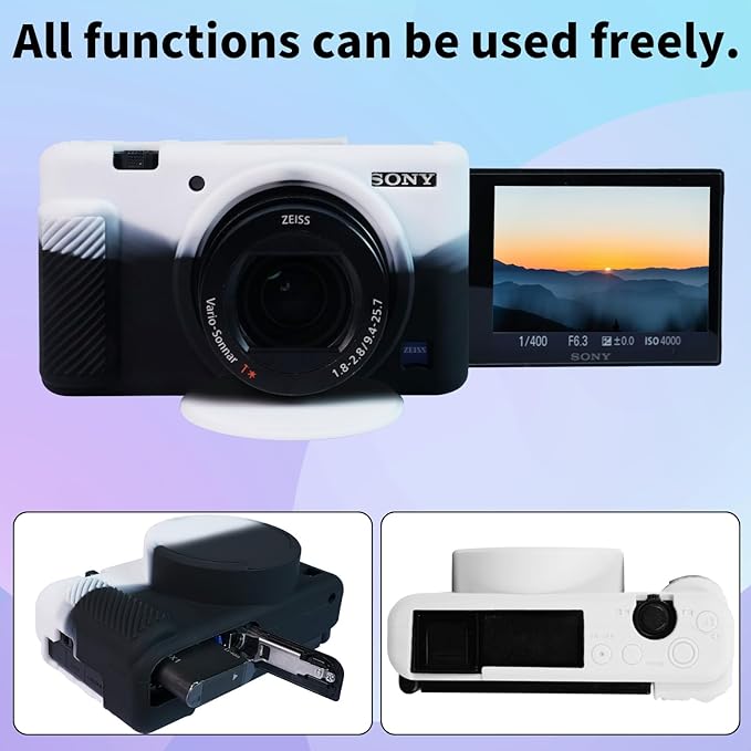 Camera Case for Sony ZV-1, ZV1 Camera Cover Silicone Camera Sleeve Body Skin Protective Case with Removable Lens Cap for Sony ZV 1 Digital Camera, Black&White