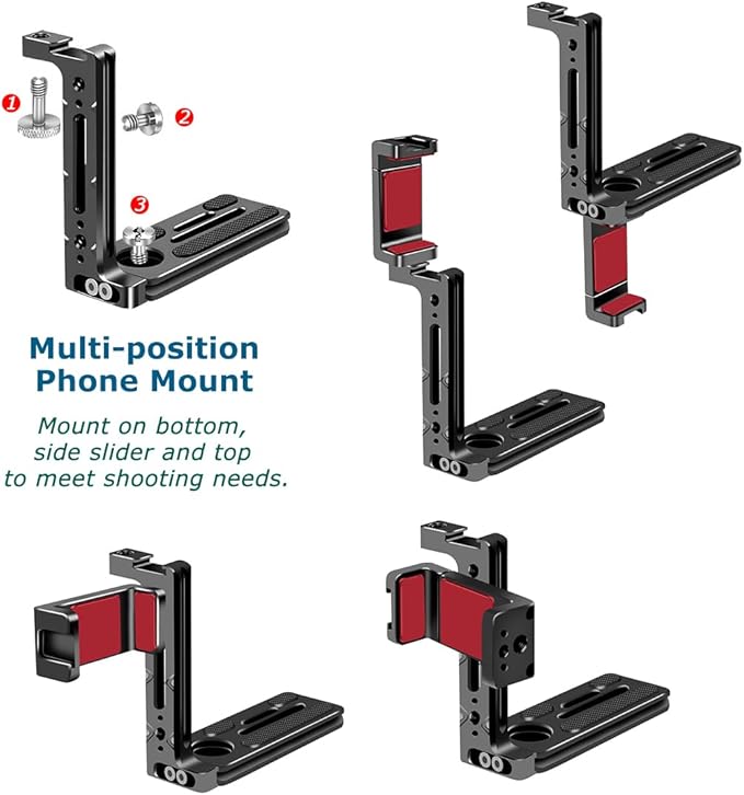 Camera L Bracket with Phone Mount Adapter,L Plate with NATO Handle Rail Phone Rail 38mm Arca Style for Nikon Canon Sony Camera Live/Vlog Accessories