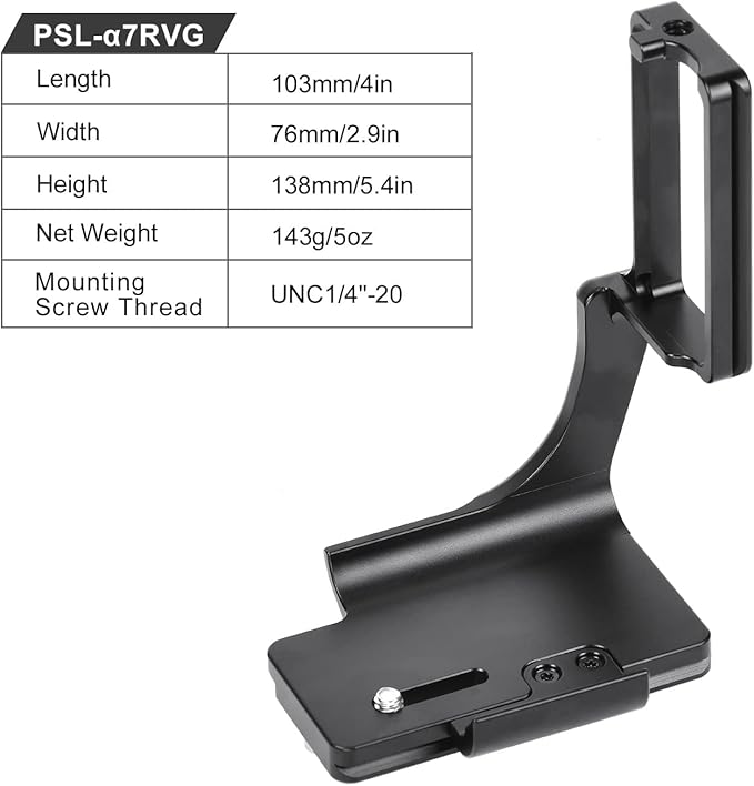 SUNWAY L-Bracket for Sony a7r V/a1/a7s3/a9 ii/a7r iv Camera with Vattery Grip VG-C4EM, Arca Swiss Quick Release L Plate, PSL-a7rvg
