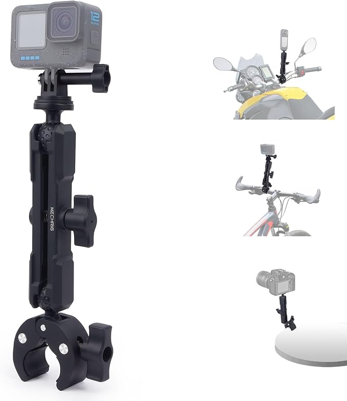 Super Clamp with Dual Ballhead Magic Arm, Aluminum Camera Clamp Mount Kit for GoPrO/Pocket 3 /lnsta360 X5 X4 /DSLR/Monitor/Video Light/Desk/Microphone/Handlebar-360°Rotating & 1/4”Screw, JC029