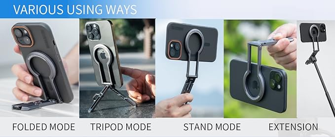 Magnetic Phone Tripod Stand, Aluminium Alloy Strong Magnet Quick Mount Foldable Mini Tripod for iPhone 17/16/15/14/13/12 Series & Android, Ultra-Light Portable Pocket Cell Phone Stand