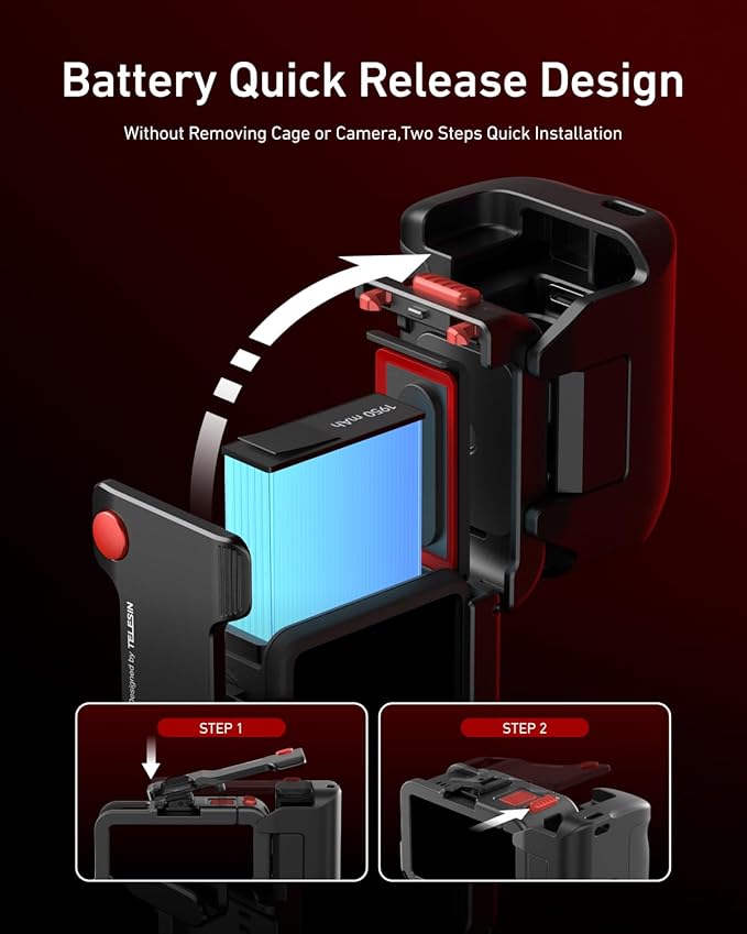 TELESIN Metal Handle Grip Kit for DJI OSMO Action 5 Pro/4/3 with Cage, Camera Street Photography Grip Set for DJI, Quick Release, Patented Seesaw Shutter Button, Cold Shoe, Wrist Strap, 1/4 Threaded