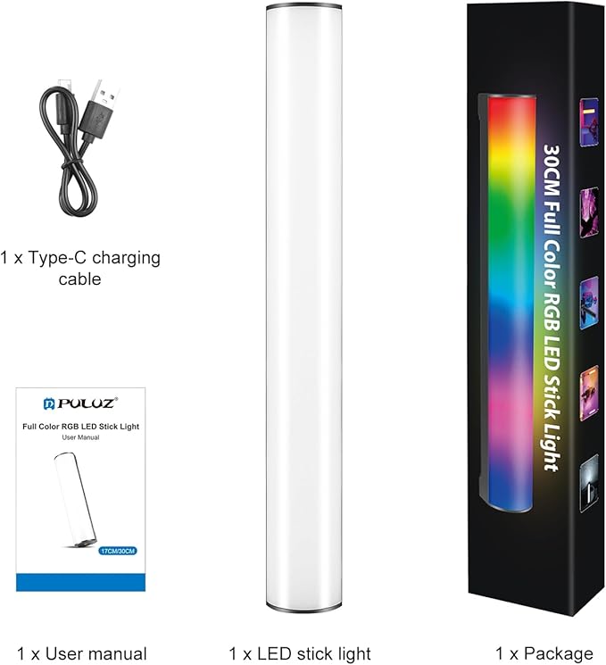 Magnetic Handheld Light Wand, 360° RGB LED Video Light Stick, Handheld Stick Light, 11.8" 3000mAh Rechargeable Battery, CRI>95 2500-9000K Dimmable Camera Tube Light for Studio Photography