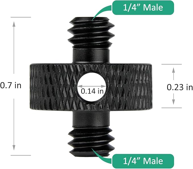 1/4 Male to 1/4 Male Tripod Screw Adapter with Hole 1/4 Screw Camera Mount for Camera Tripod Mic Stand Mic Mount Light Stand DSLR Camera Cage 4 Pcs (Black)