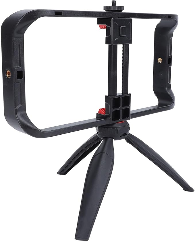 Smartphone Video Rig Hand Grip Stabilizer Durable ABS Universal Phone Stabilizer Rig with Tripod for Live Streaming Filmmaking Vlogging 1/4 Inch Screw Cold Shoe Mount