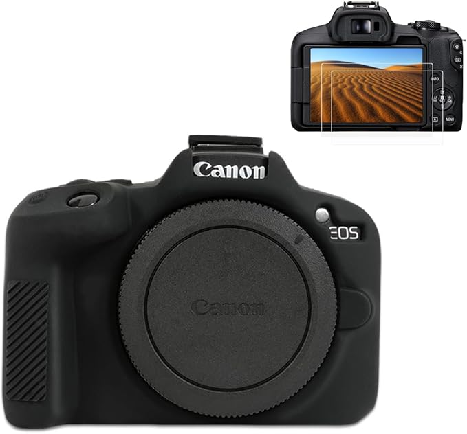Pocoukate Case for Canon EOS R50 Camera, Soft Silicone Protective Cover Skin with Screen Protector Accessories for Canon EOS R50 Mirrorless Camera Silicone Case - Black