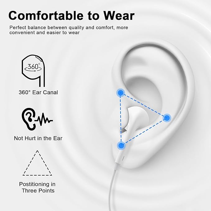2 Pack Wired Headphones for iPhone Earbuds Built-in Microphone & Volume Control Nosie Reduction Headsets Compatible with iPhone 14/13/12/11/XR/XS/X/8/7/SE/Pro/Pro Max/Support All iOS System