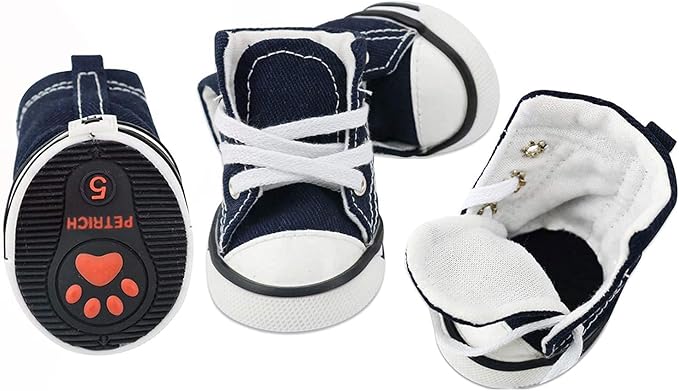 Pet Dog Shoes, Puppy Canvas Sport Shoes Sneaker Boots, Non Slip Causal Shoes Dog & Cat Paw Protective Cover for Outdoor Walking, Sports and Hot Pavement, 4pcs