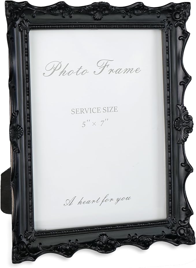 Cuspin 5x7 Picture Frame Black, Gothic Frames Handcrafted Resin Photo Frame with Exquisite Carved Details & Glass Front, Vintage Antique Design for Wall Hanging or Tabletop Display, Home Decor