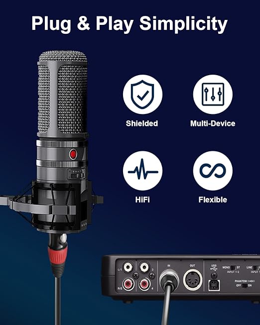 6 Pack 10ft Color-Coded XLR Cables (Male to Female), OFC Microphone Cable for Recording Mixer, Amplifier, Podcast, Stage & Studio Pro Audio Equipment