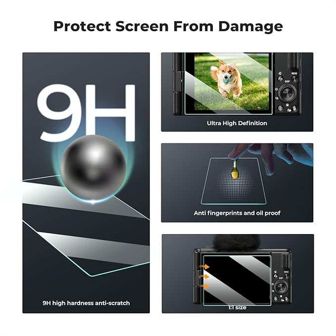 K&F CONCEPT 3 Pack Camera Screen Protector Compatible with Sony ZV-1/ZV-1 II/ZV-E10, 0.3mm 9H Hardness Tempered Glass Cover Anti-Scratch Bubble-Free & Hot Shoe Cover