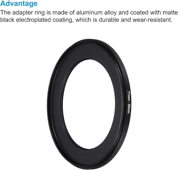 PATIKIL 77mm-55mm Metal Step Down Ring with Cleaning Cloth, 2 Pack Camera Lens Filter Adapter Ring Aluminum Filter Adapter Ring for Camera Lenses Hood, Black