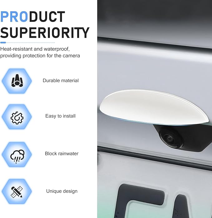 Car Rear View Camera Anti-Rain Cover, Plastic Back Up Camera Shield, Vehicle Reversing Cam Modification Protective Accessory, Universal for Most Cars (White)