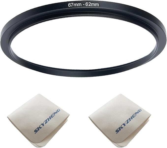 67mm Lens to 62mm Camera Lens Adapter 67mm to 62mm Step Down Ring Adapter Ring for All Brands of UV ND CPL, with Premium Lens Wiping Cloth 2 Pack (67mm-62mm)