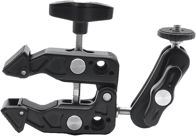 Camera Super Clamp Mount,with Magic Arm Action Camera Mount with 1/4" & 3/8" Screw Thread for Camera Cage/Lights/Monitor/Shelves/Rods/Cross Bars-A016