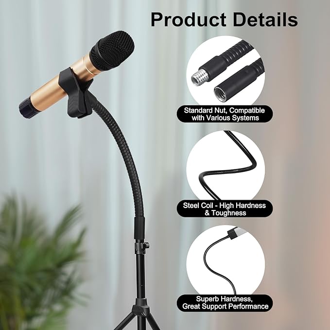Awclub 16-Inch Flexible Gooseneck Tubing, 1/4"-20 Male to Male Thread Universal Arm Gooseneck Extension Holder for Microphone, Tripod Phone, Camera, LED Video Lights