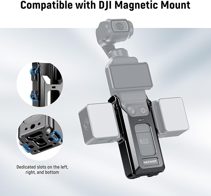 NEEWER Pocket 3 Cage, All in One Aluminum Alloy Protective Video Rig Compatible with DJI Osmo Pocket 3 & Magnetic Mount Accessories, 1/4" Threads Cold Shoe, Slots for Quick Release Side Handle, AC029