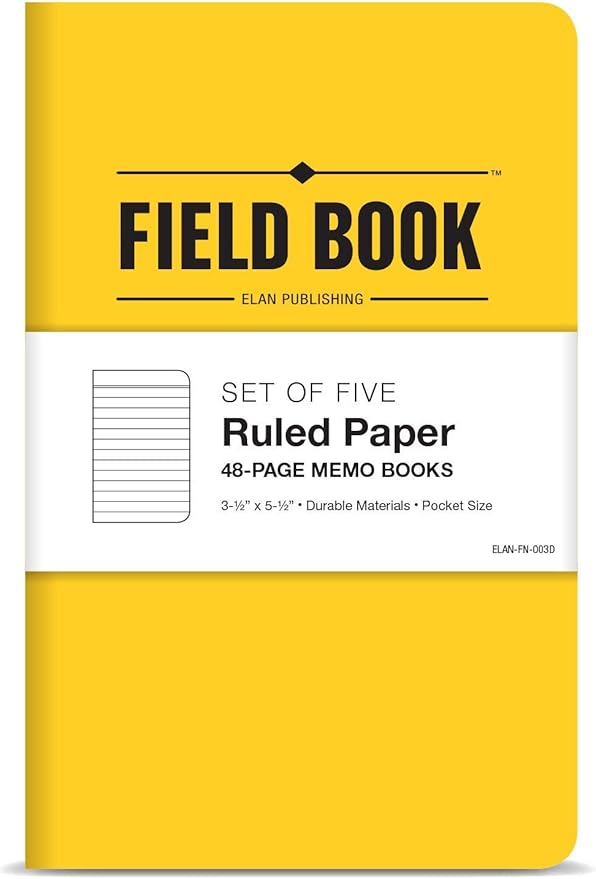 Elan Publishing Company Field Notebook/Pocket Journal - 3.5"x5.5" - Yellow - Lined Memo Book - Pack of 5