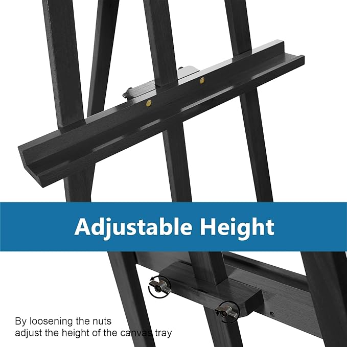 Somime A - Frame Wooden Display Easel - Adjustable Lyre Beechwood Studio Easel Stand Holding Canvas Up to 90", Inclinable Artist Floor Painting Easel for Artwork Painting, Black