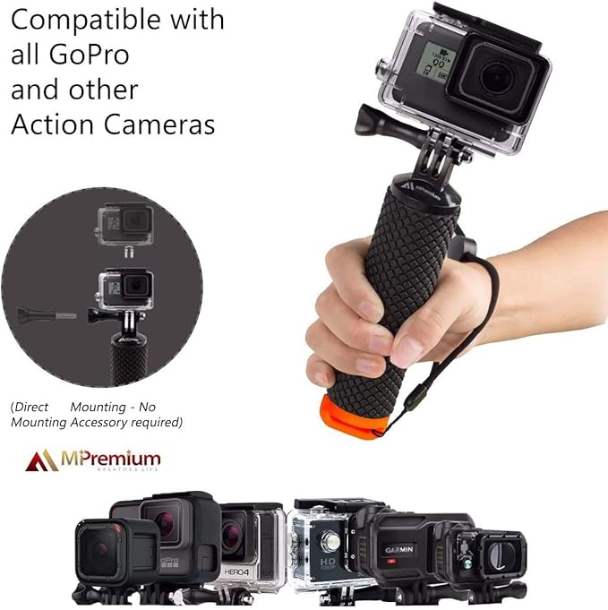 Floating Hand Grip Waterproof Monopod for GoPro Hero 13 12 11 10 9 8 7 6 5 4 3+ Session Black Silver Action Camera Handler & Handle Mount Accessories for Underwater Snorkeling & Water Sports (Orange)