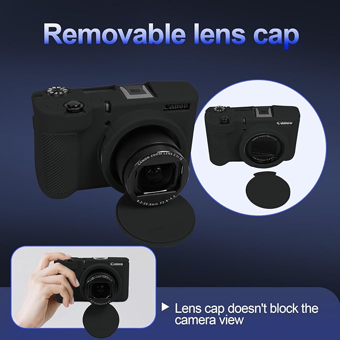 EASY HOOD V1 Case, Silicone Camera Cover with Removable Lens Cover, Soft Protector Lightweight Carrying Body Skin for Canon PowerShot V1 Digital Camera - Black