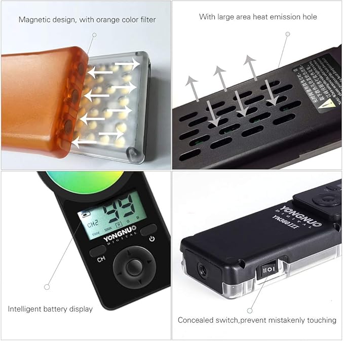 YONGNUO YN360 III YN360III LED Video Light 5600K, Handheld Photography Ice Light, RGB Full Color Touch Pad Adjustable, App Support 2.4G Remote Control