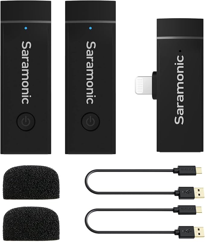Saramonic Wireless Lavalier Microphone for iPhone,MFi Certified, Plug Play Noise Cancelling Lapel Mic with 196ft Transmission,10H Working Time,Cordless Clip on Mic for Video Recording Live Streaming
