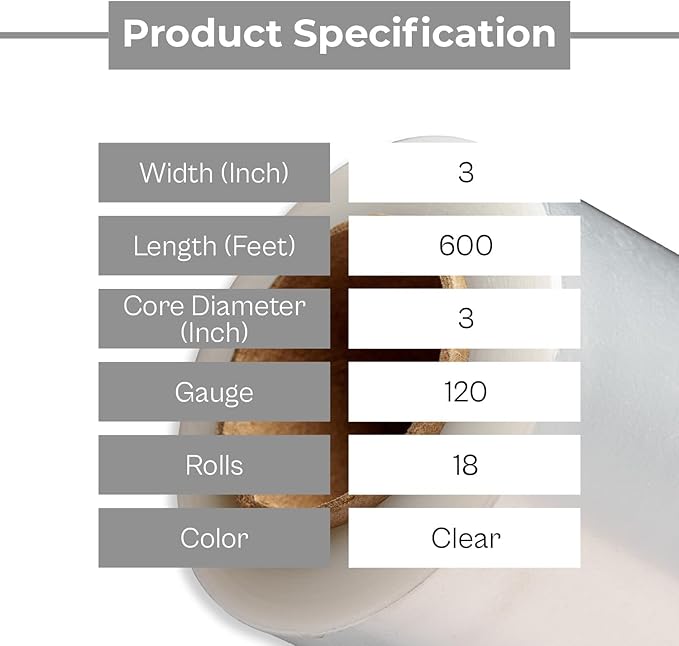 PSBM 18 Rolls 3 Inch x 600 Feet 120 Gauge Mini Stretch Film/Wrap with Plastic Handle, Heavy Duty Industrial Strength Clear Shrink/Plastic Wrap for Moving, Packing, Shipping, Bundling & Storage