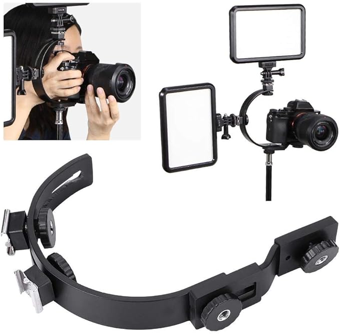 C-Shape Dual Hot Shoes Flash Lamp Mount Holder Bracket for DV Cameras Camcorders DSLR Cameras
