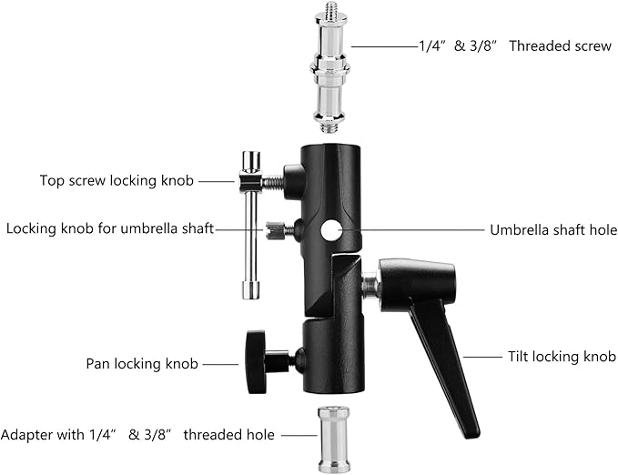 TENBEST Camera Flash Bracket with Cold Shoe Mount, Solid Metal Material, Adjustable Speedlite Swivel Light Stand Bracket with Umbrella Holder,1/4 to 3/8 Adapter Screw for Flashes Studio LED Lights