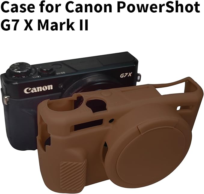 Easy Hood G7X Mark II Case, Protective Case for Canon Powershot G7X Mark II Digital Camera, Removable Lens Cover Silicone Sleeve Soft Camera Cover Rubber Protective Body Skin - Brown