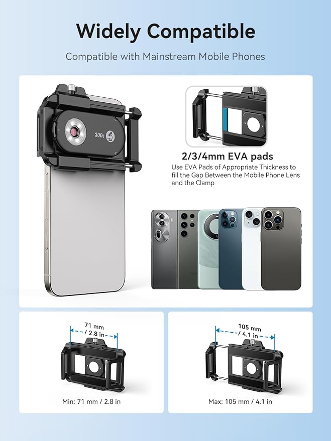 MIAO LAB 300X Phone Microscope Lens, Phone Camera Micro Lens with Universal Clip/LED Light/CPL, Mini Pocket Microscope Attachment Fit for iPhone 16/15/14/13, and Most Smartphone