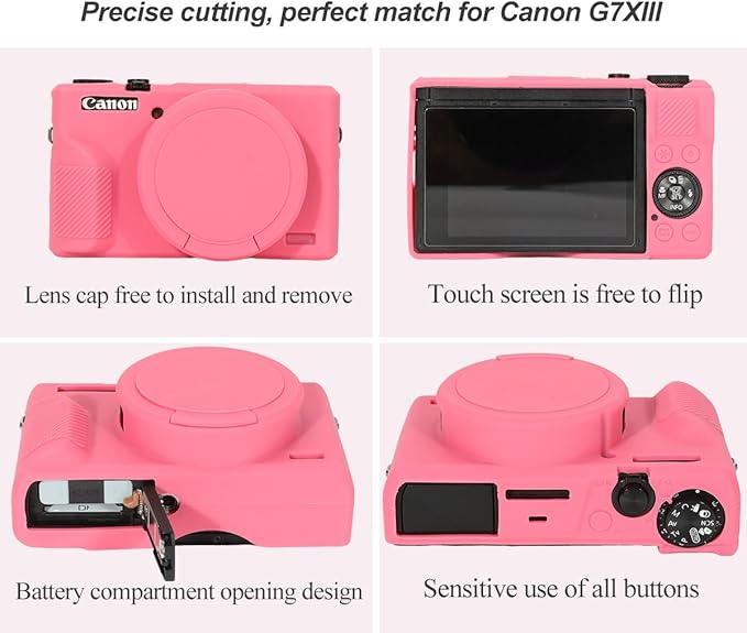 Pocoukate Case for Canon G7X Mark III Camera, Soft Silicone Protective Cover Skin with Removable Lens Cover for Powershot G7X Mark iii, Silicone Case with G7X3 Screen Protector Accessories - Rose